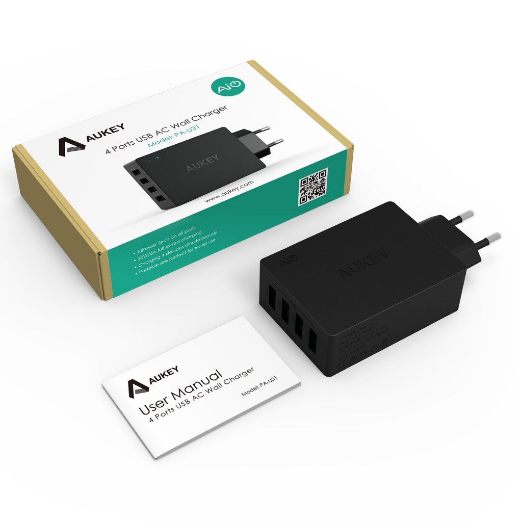 Aukey® Caricatore USB da muro portatile a 4 porte